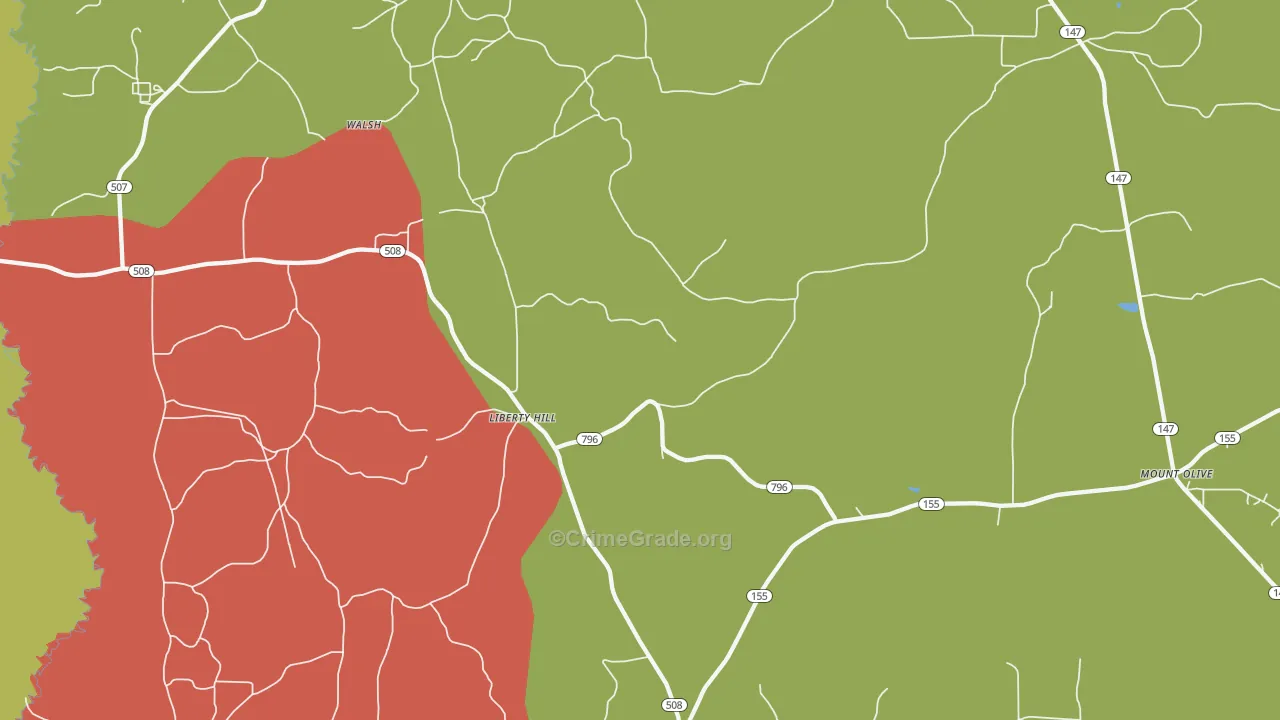 Liberty Hill, LA Map of Assault Rates