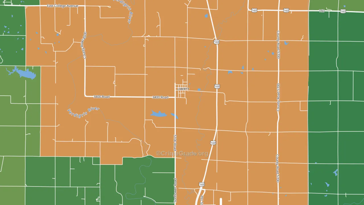 Liberty, KS Map of Assault Rates