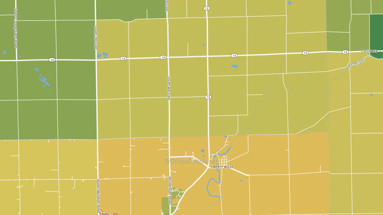 Liberty Mills, IN Map of Assault Rates