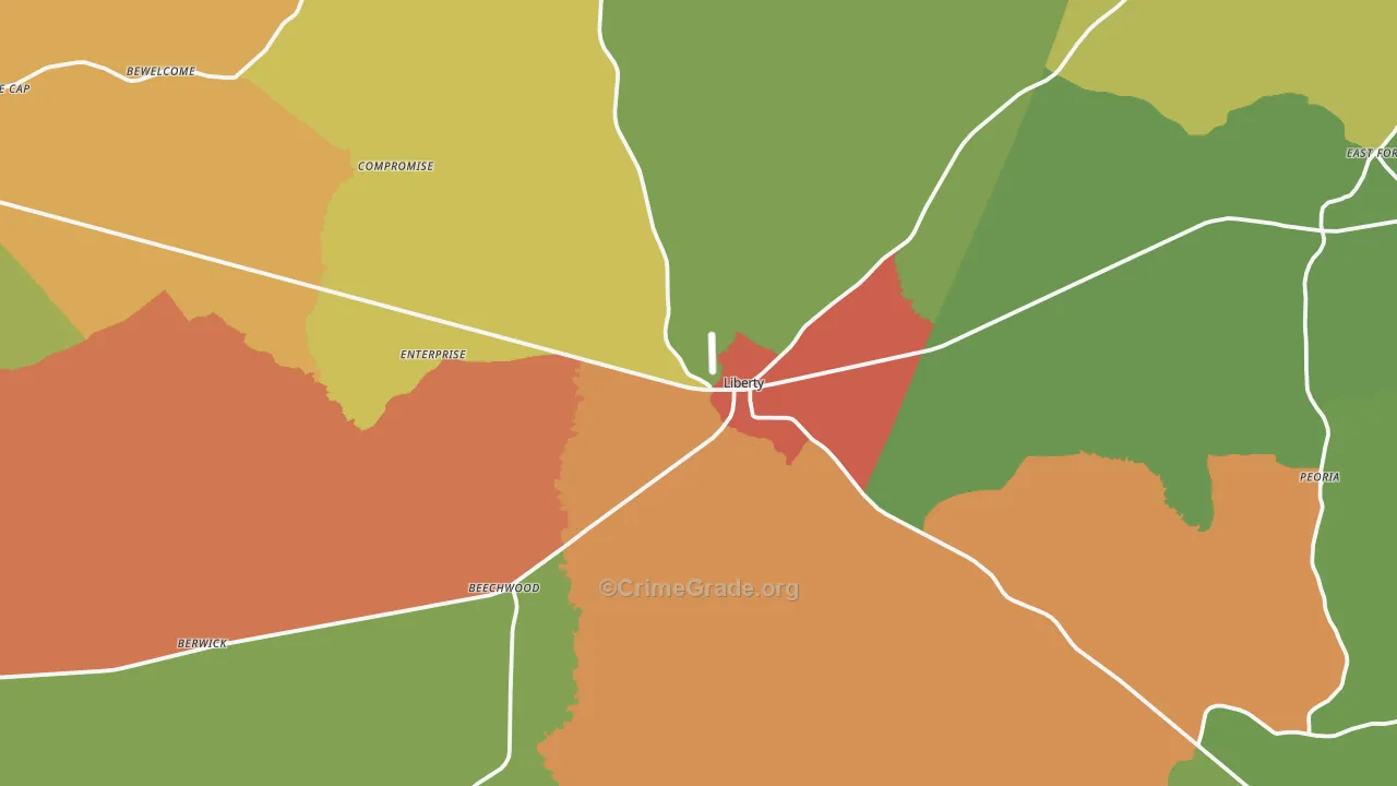 Liberty, MS Map of Assault Rates