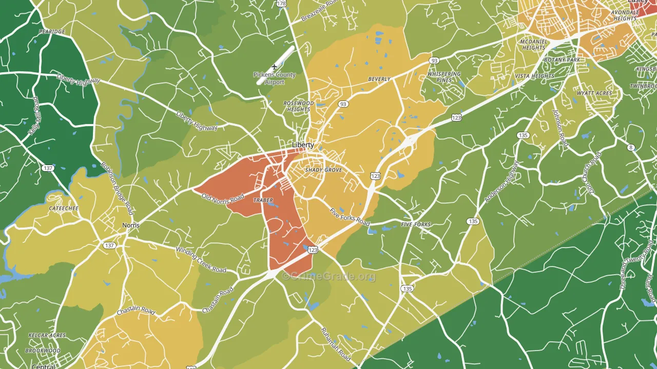 Liberty, SC Map of Assault Rates