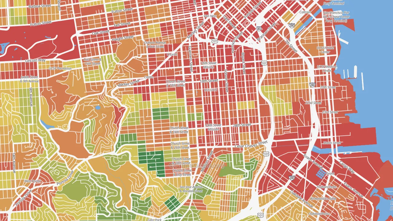Liberty Street Historic District, San Francisco, CA Map of Assault Rates