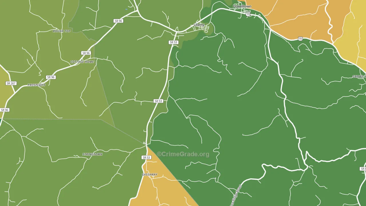 Liberty, TN Map of Assault Rates
