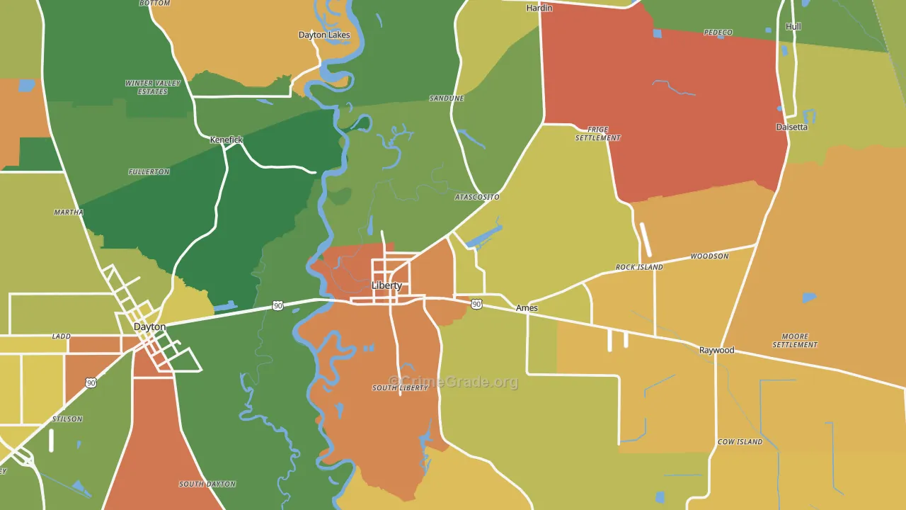 Liberty, TX Map of Assault Rates
