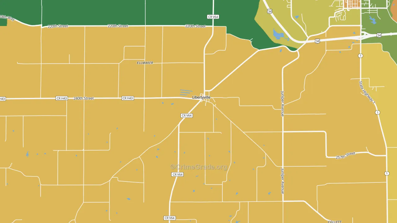 Libertyville, IA Map of Assault Rates