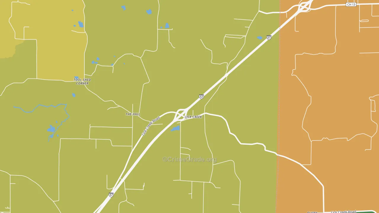 Lick Creek, IL Map of Assault Rates
