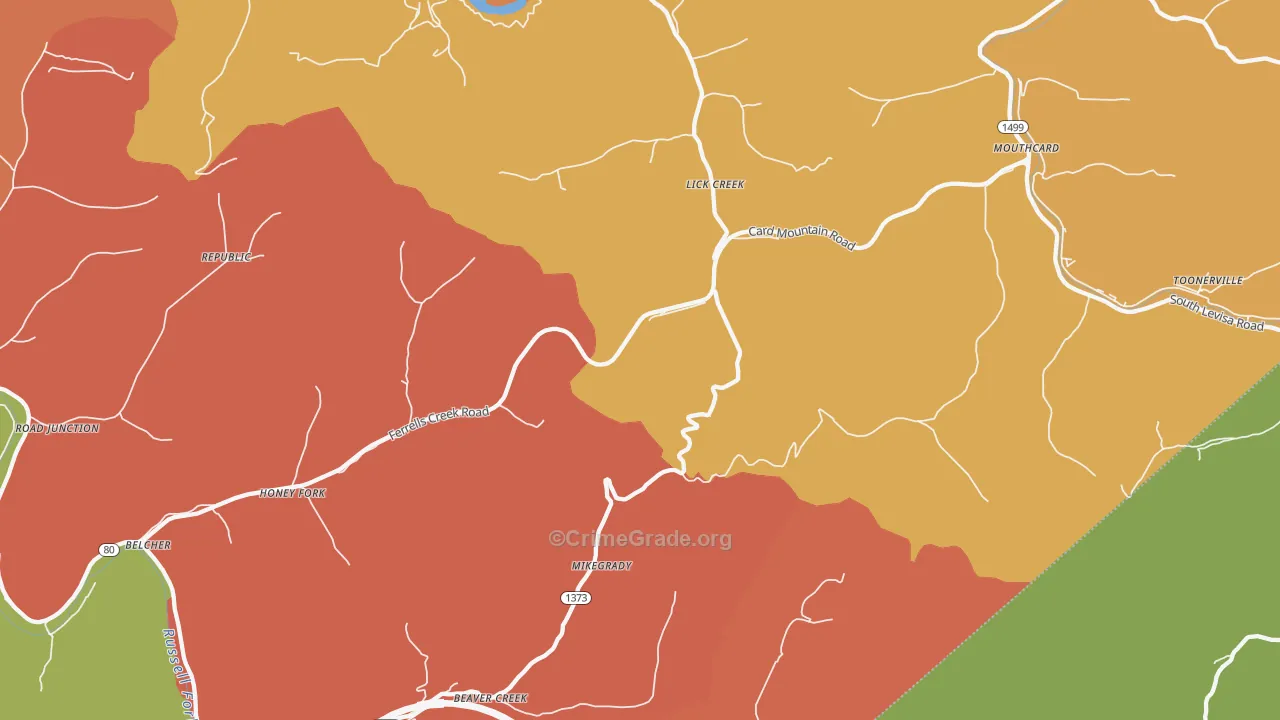 Lick Creek, KY Map of Assault Rates