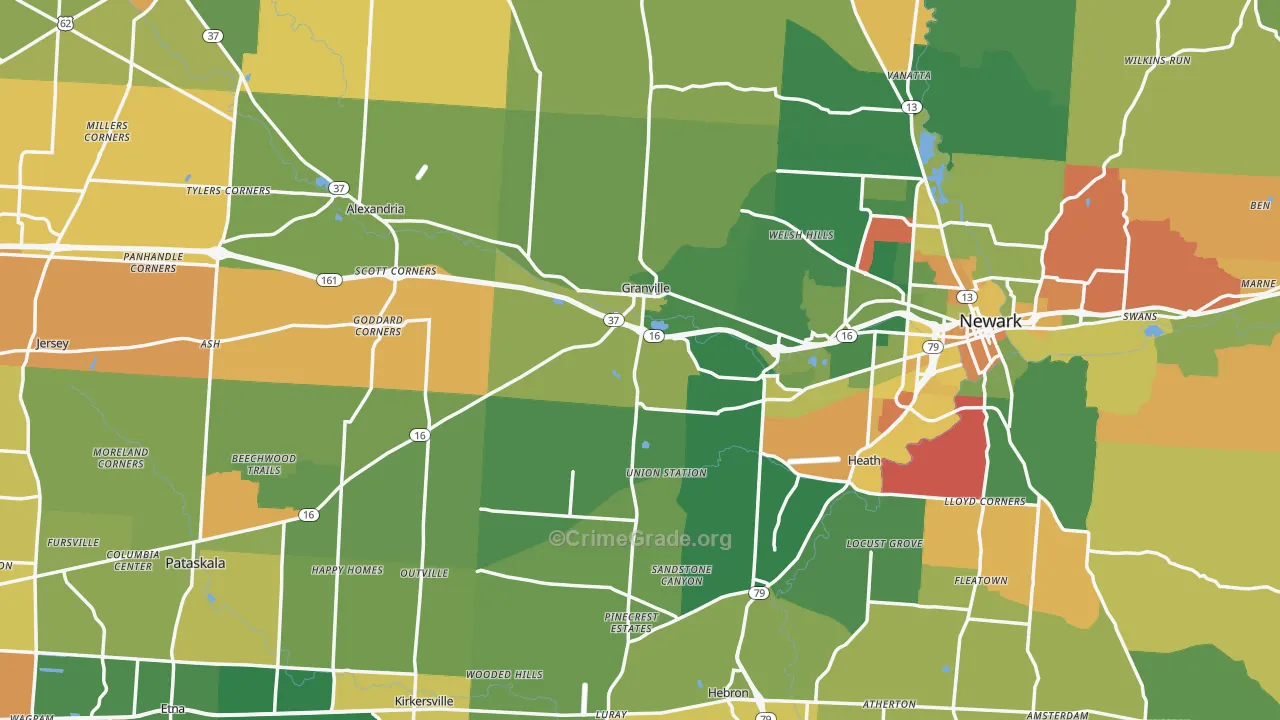 Licking County, OH Map of Assault Rates