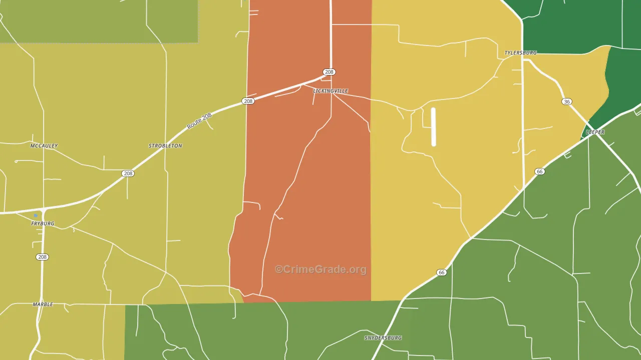 Lickingville, PA Map of Assault Rates