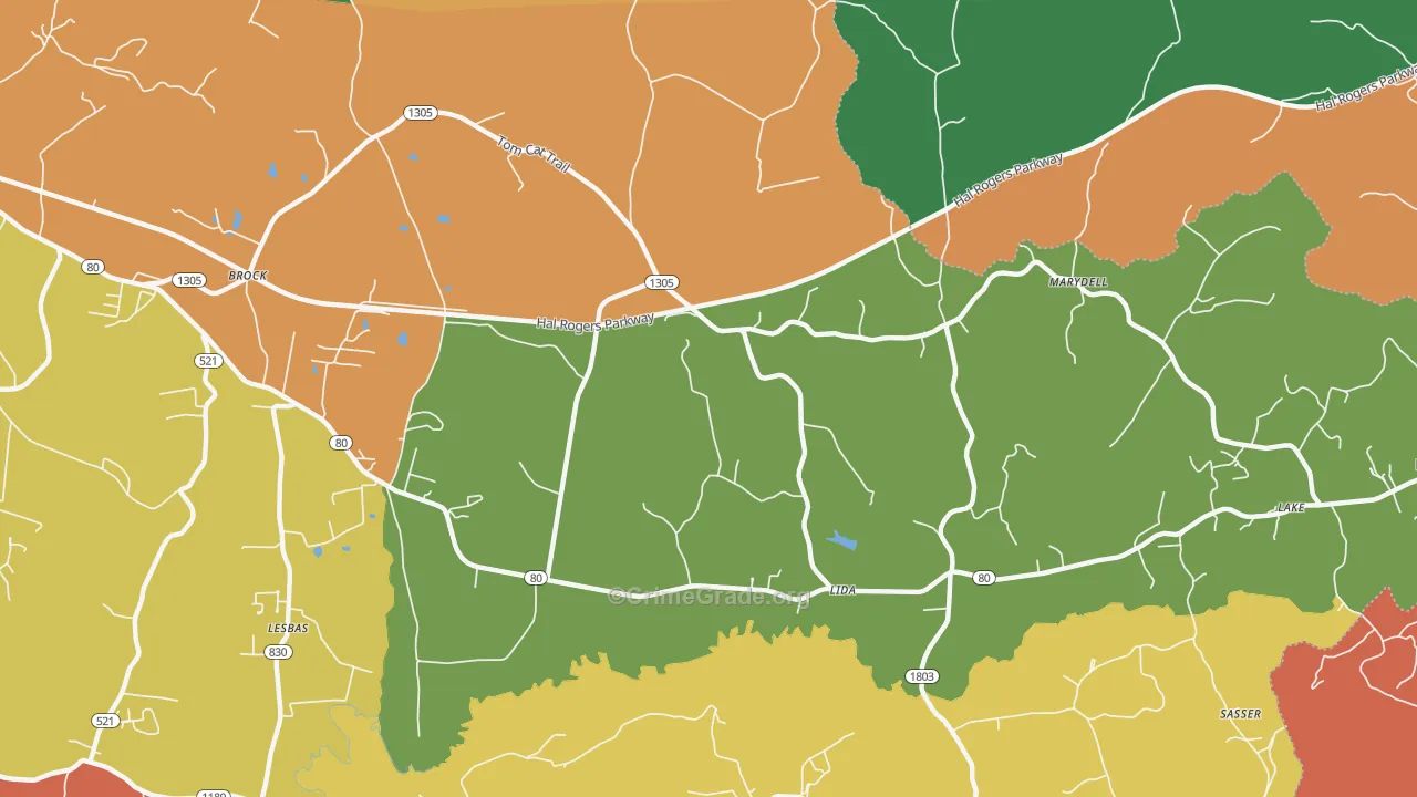 Lida, KY Map of Assault Rates