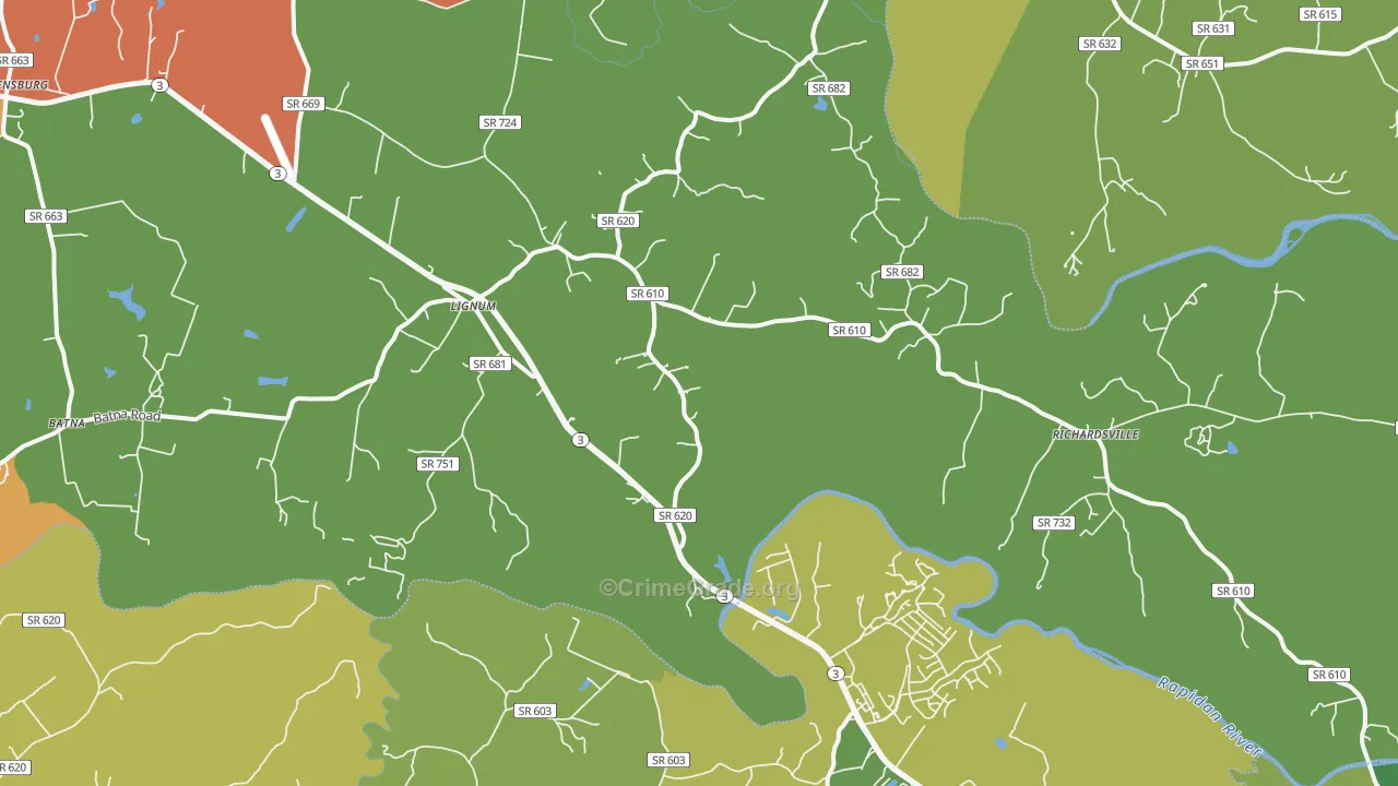 Lignum, VA Map of Assault Rates