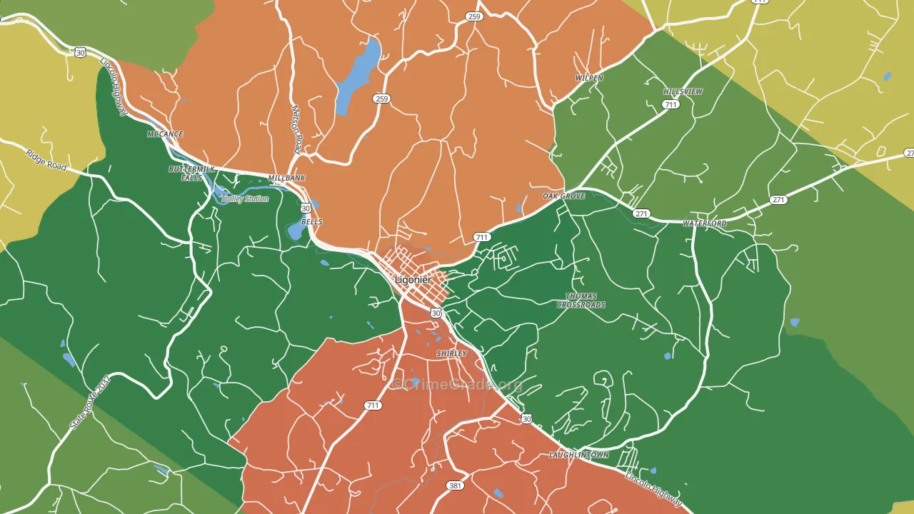 Ligonier, PA Map of Assault Rates
