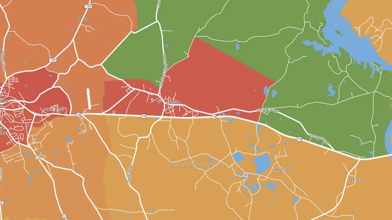 Lilesville, NC Map of Assault Rates