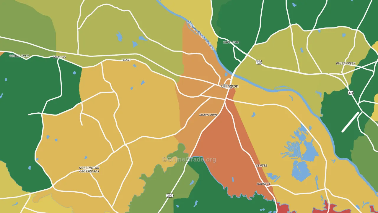 Lillington, NC Map of Assault Rates