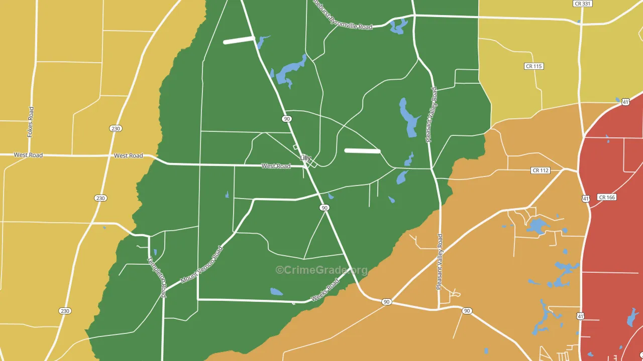Lilly, GA Map of Assault Rates