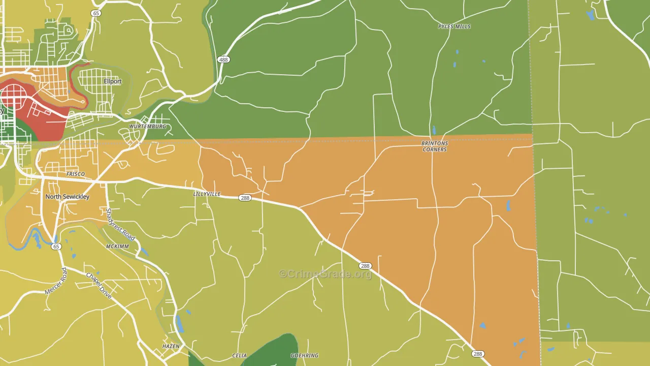 Lillyville, PA Map of Assault Rates