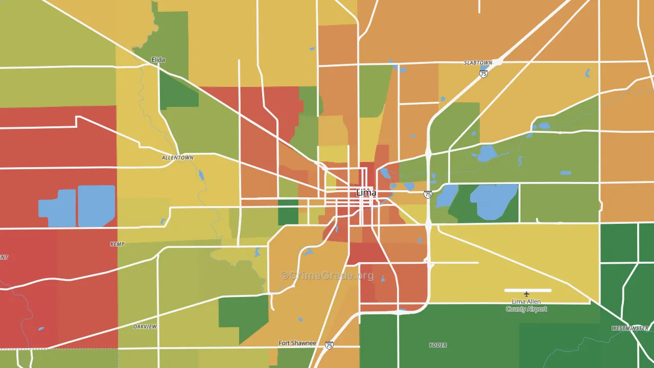 Lima, OH Map of Assault Rates