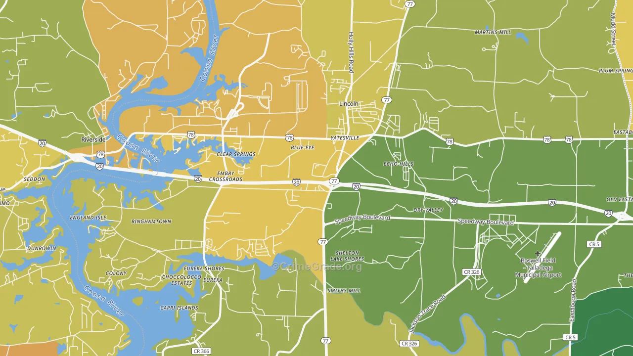 Lincoln, AL Map of Assault Rates