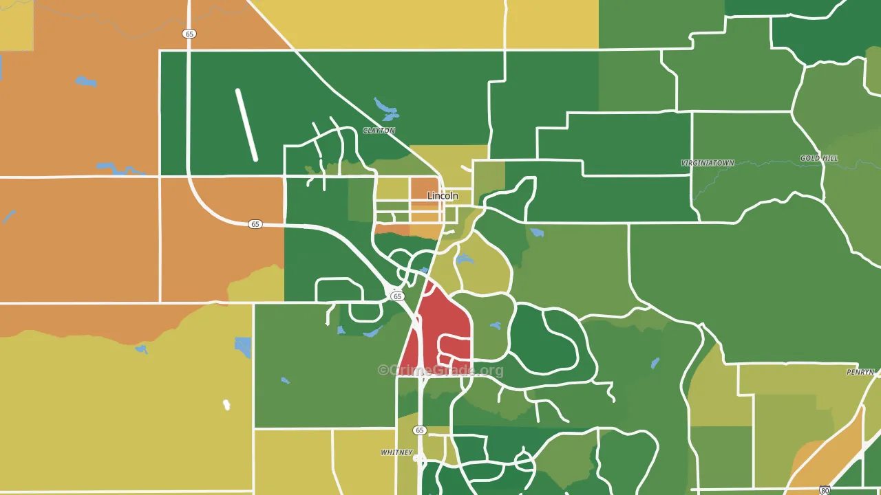 Lincoln, CA Map of Assault Rates