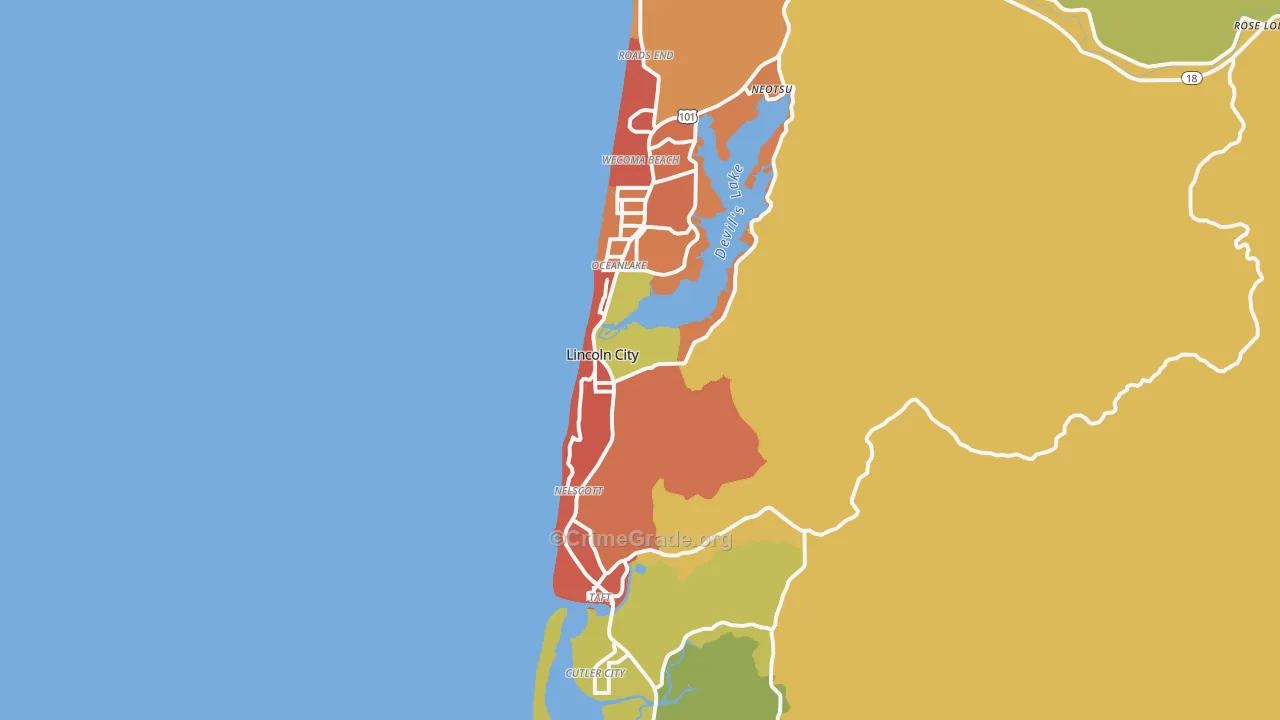 Lincoln City, OR Map of Assault Rates