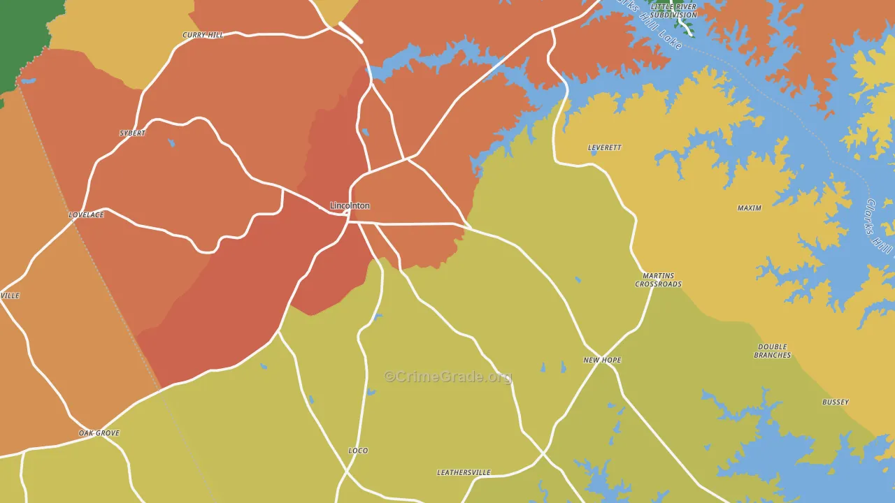 Lincoln County, GA Map of Assault Rates