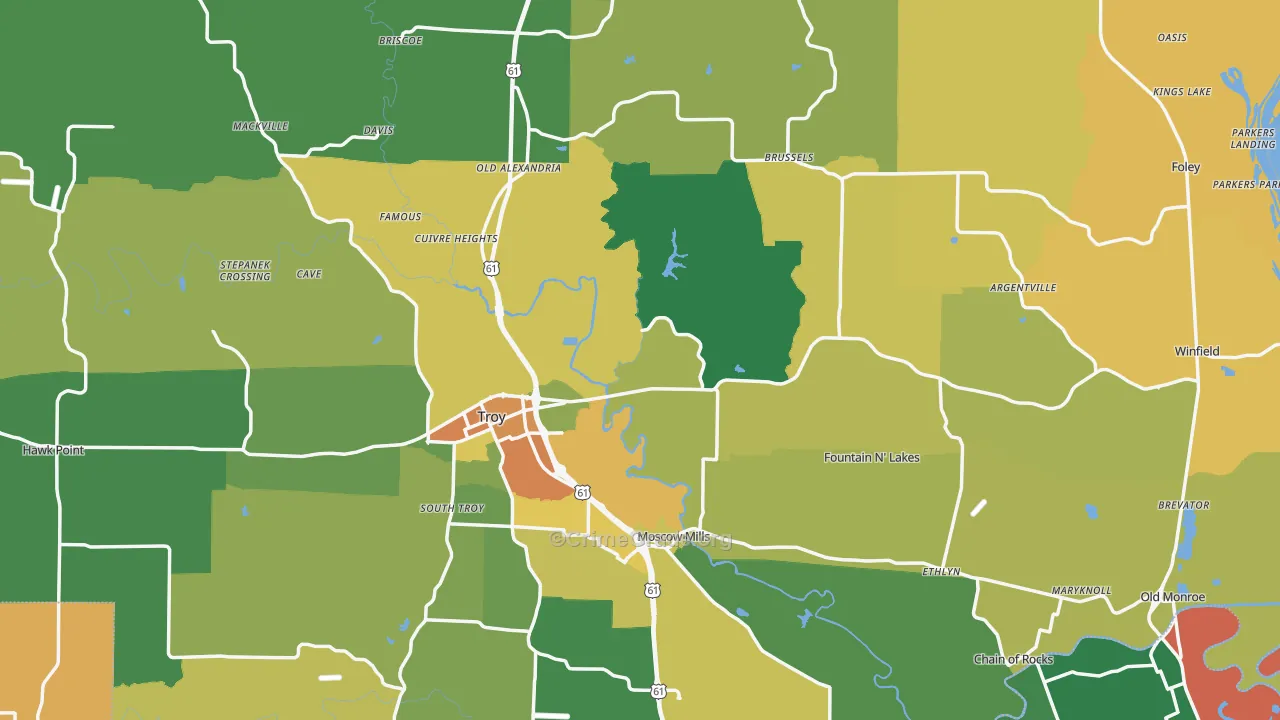 Lincoln County, MO Map of Assault Rates