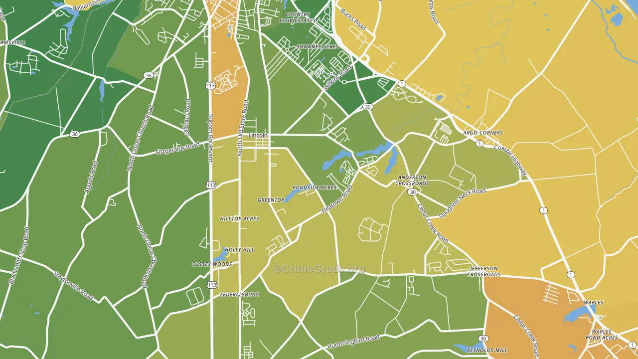 Lincoln, DE Map of Assault Rates