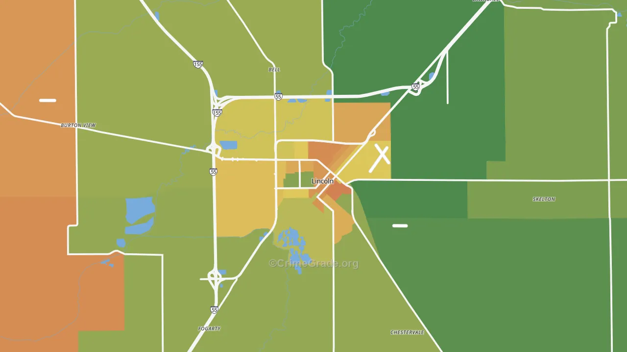Lincoln, IL Map of Assault Rates