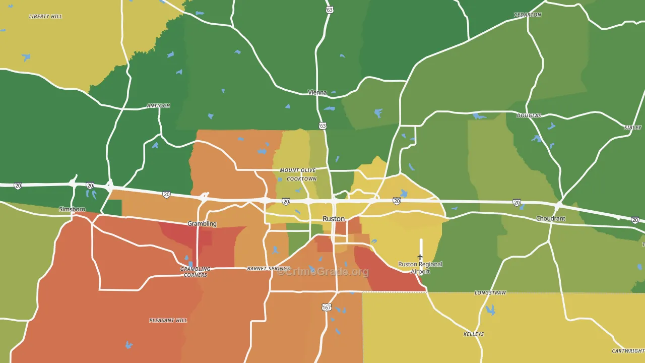 Lincoln Parish, LA Map of Assault Rates