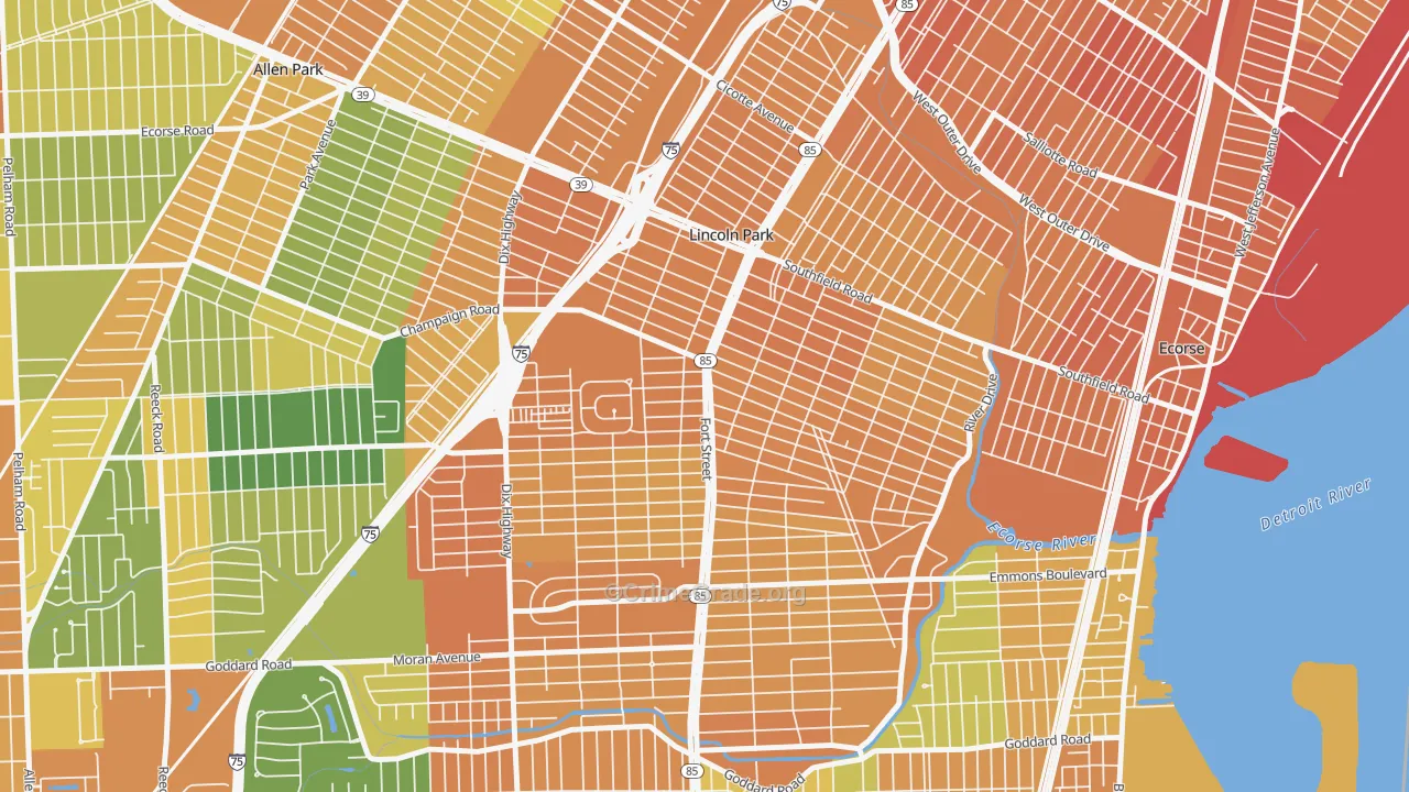 Lincoln Park, MI Map of Assault Rates