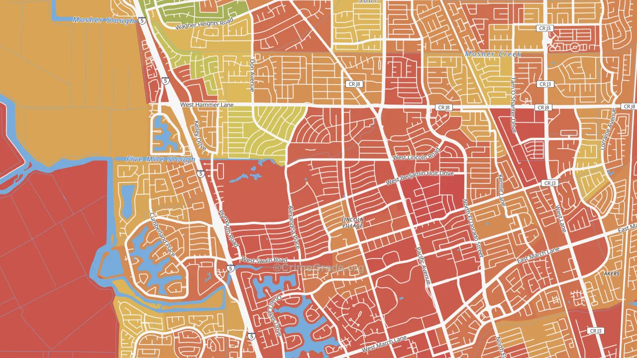 Lincoln Village Proper, Stockton, CA Map of Assault Rates