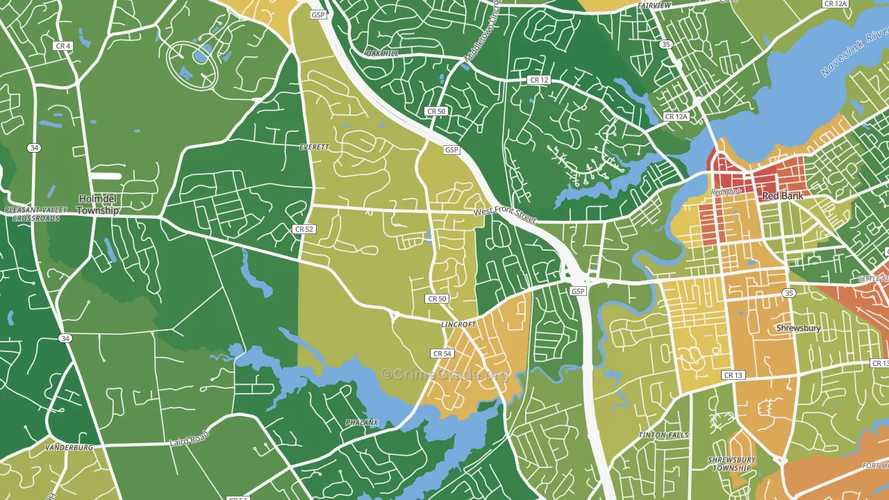 Lincroft, NJ Map of Assault Rates