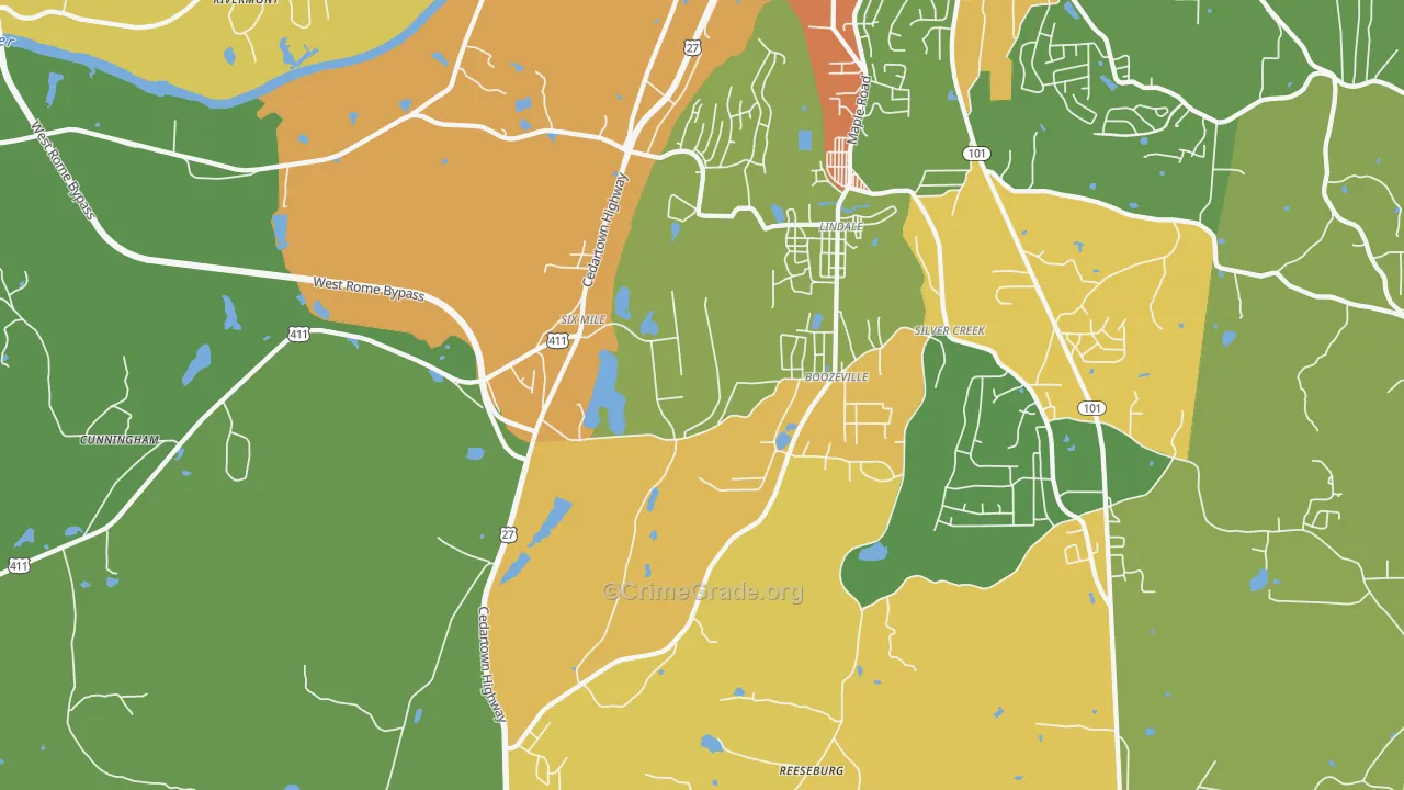 Lindale, GA Map of Assault Rates