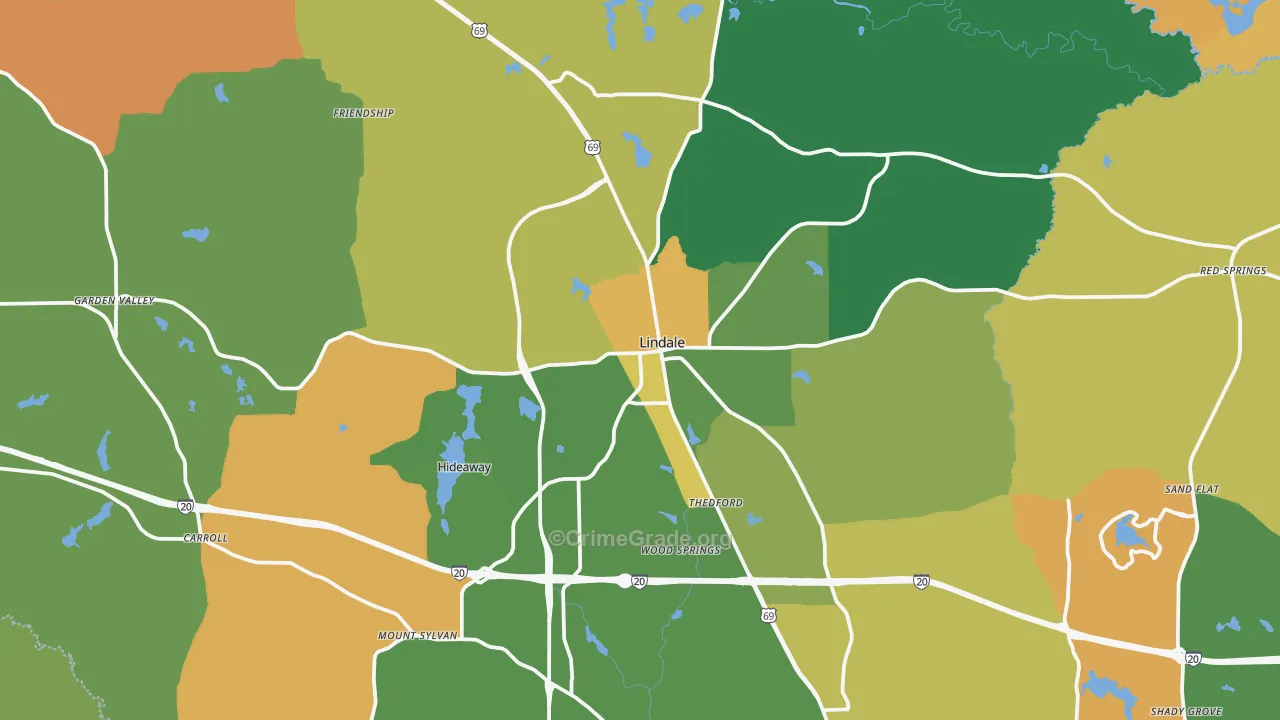 Lindale, TX Map of Assault Rates