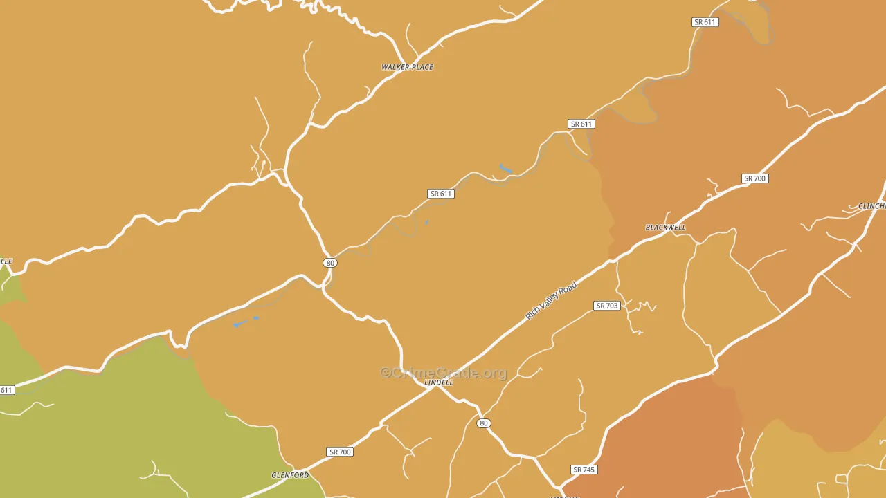 Lindell, VA Map of Assault Rates