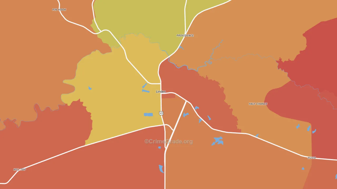 Linden, AL Map of Assault Rates