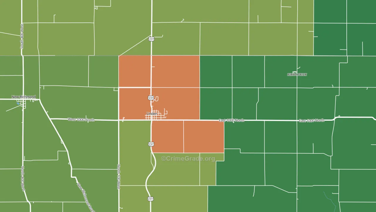 Linden, IN Map of Assault Rates