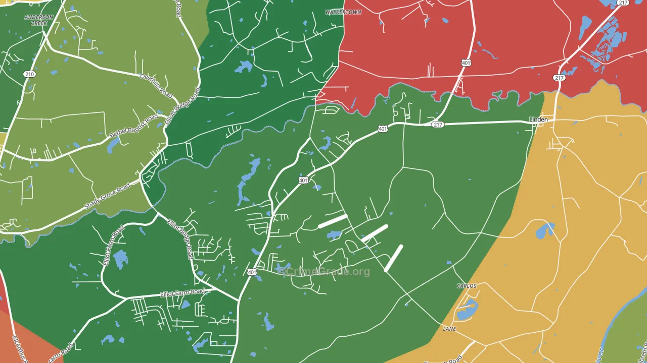 Linden, NC Map of Assault Rates