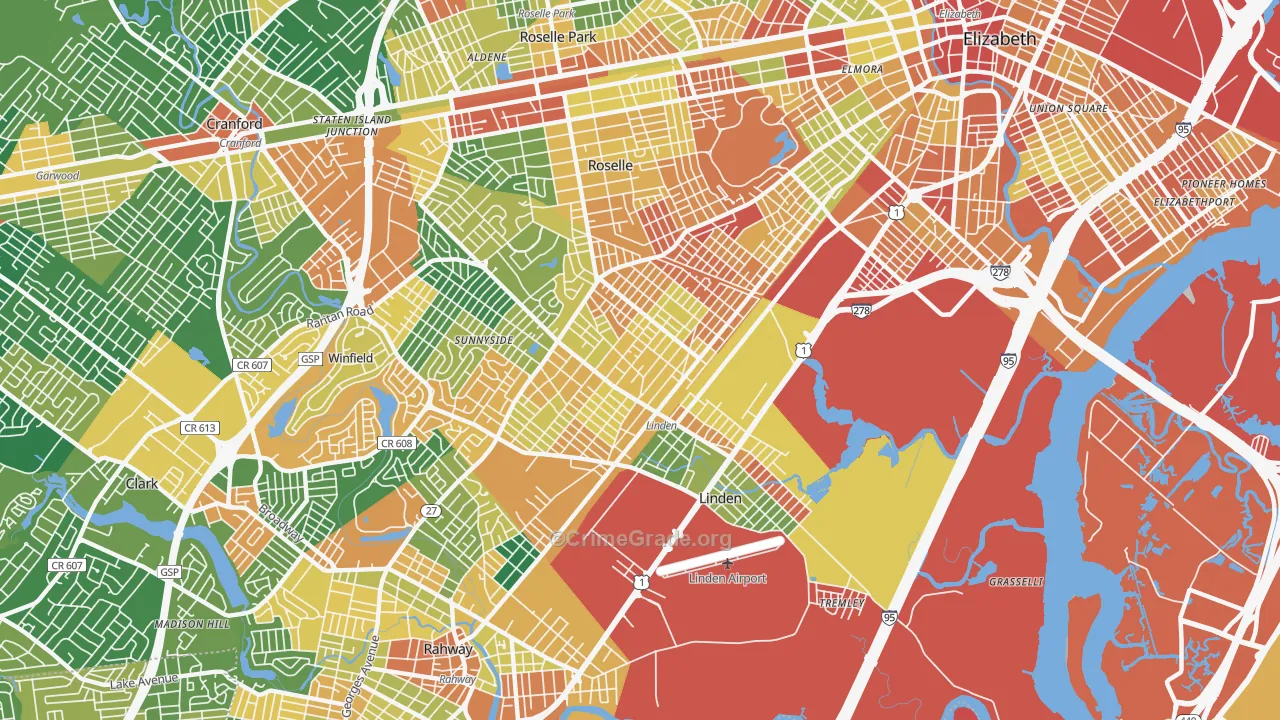Linden, NJ Map of Assault Rates