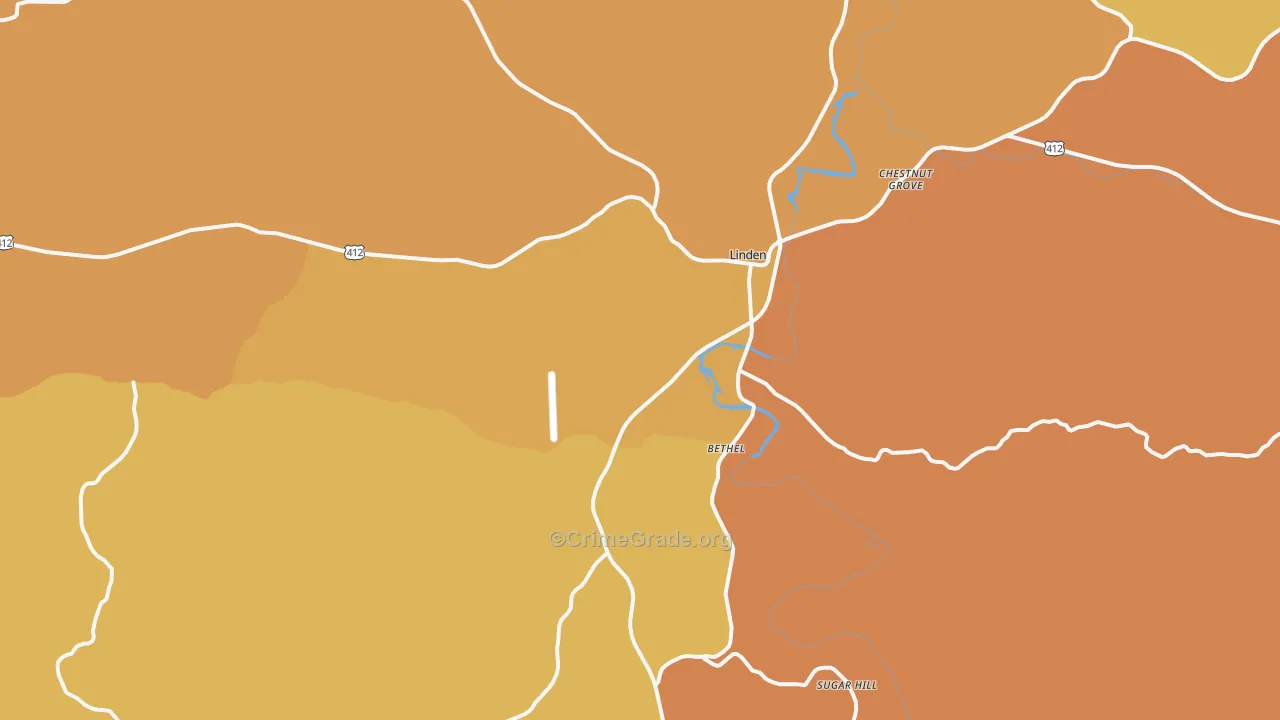 Linden, TN Map of Assault Rates