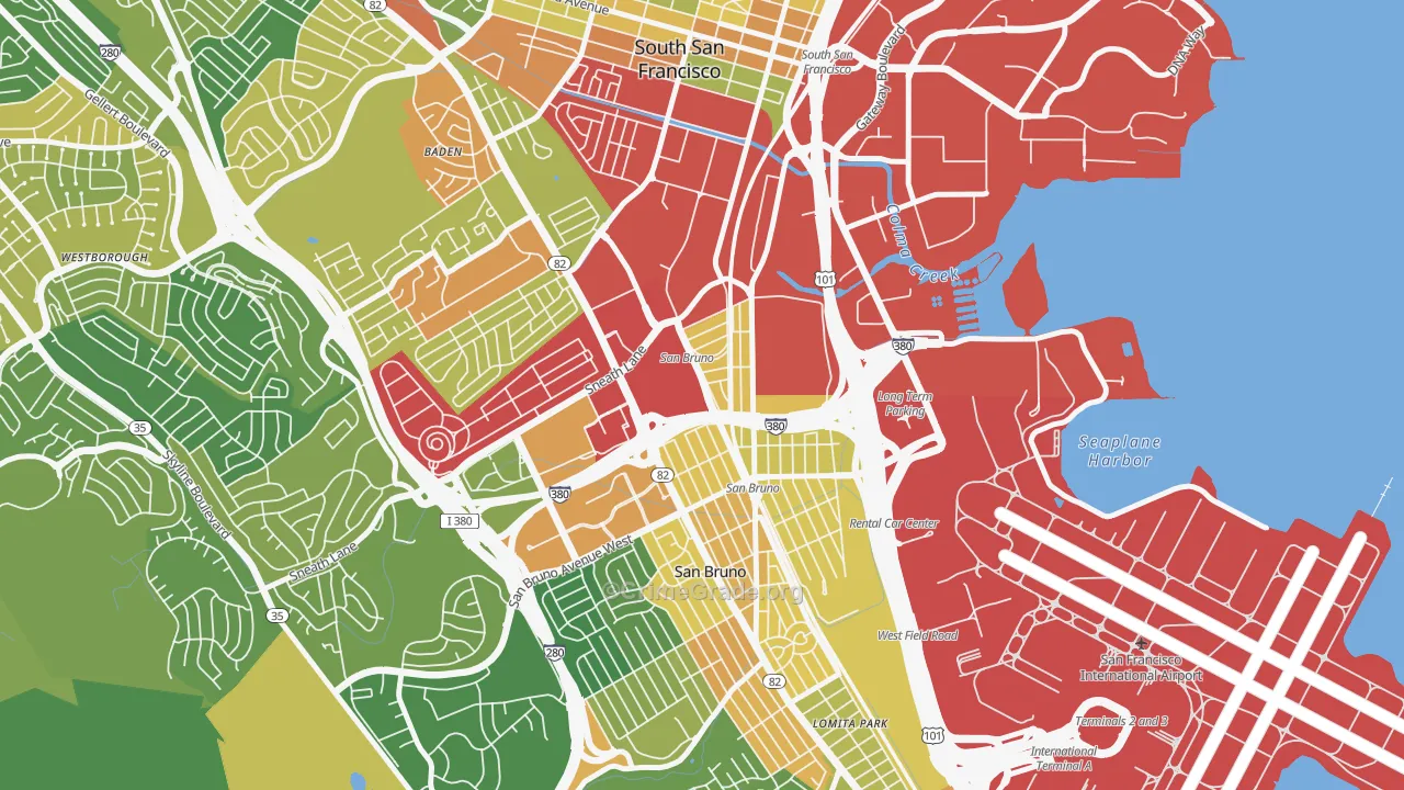 Lindenville, South San Francisco, CA Map of Assault Rates