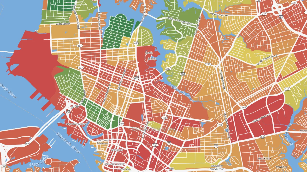 Lindenwood, Norfolk, VA Map of Assault Rates