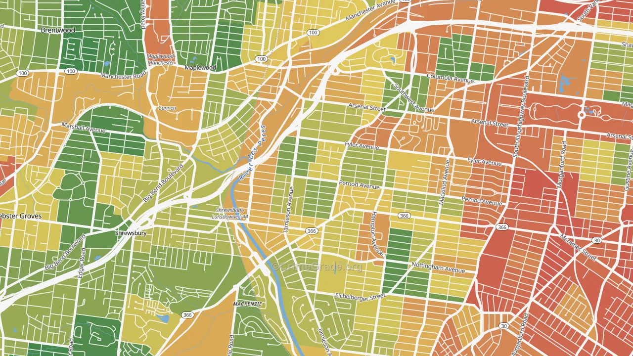 Lindenwood Park, St. Louis, MO Map of Assault Rates