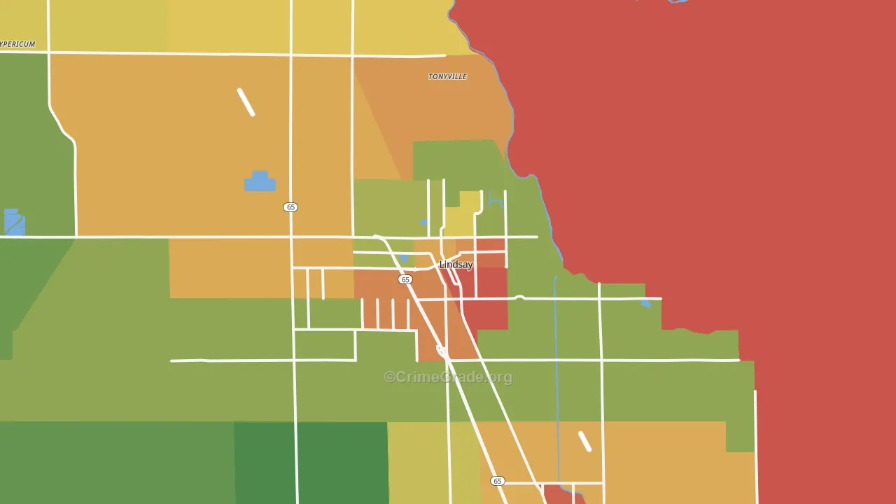 Lindsay, CA Map of Assault Rates