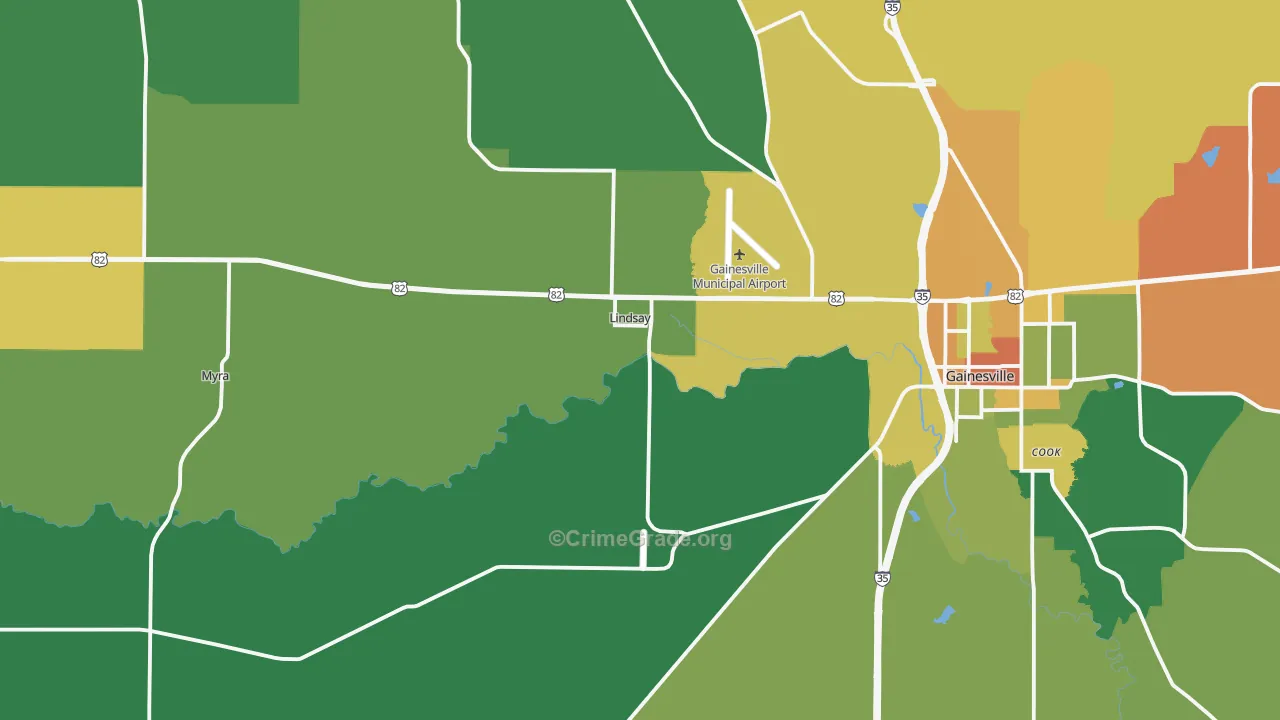 Lindsay, TX Map of Assault Rates