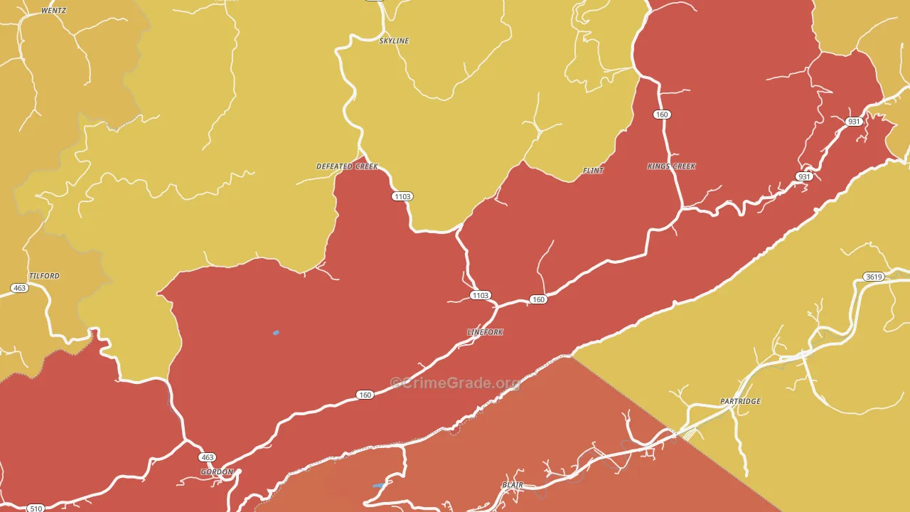 Linefork, KY Map of Assault Rates