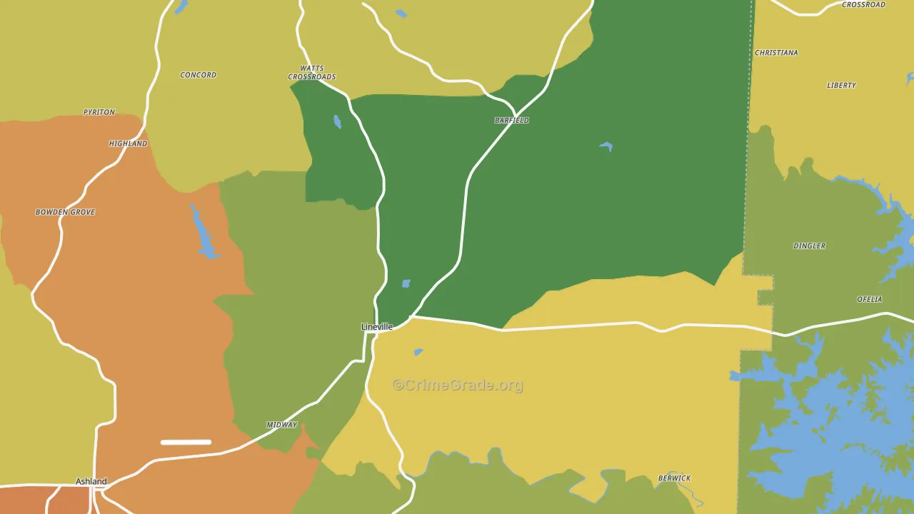 Lineville, AL Map of Assault Rates