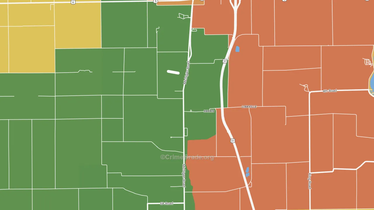 Linkville, IN Map of Assault Rates