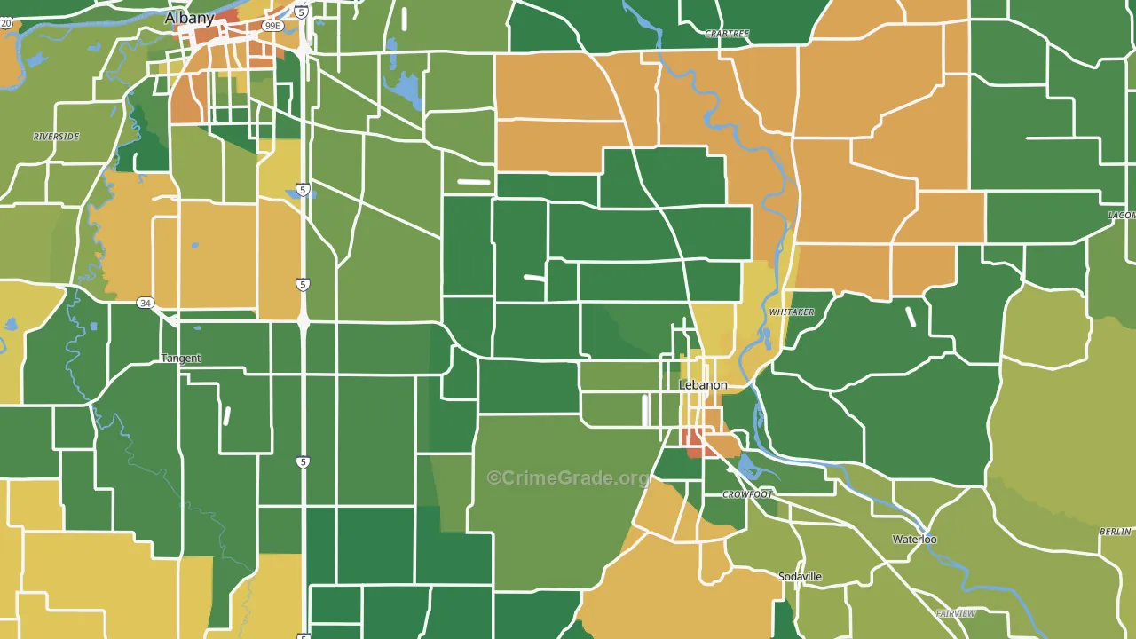 Linn County, OR Map of Assault Rates