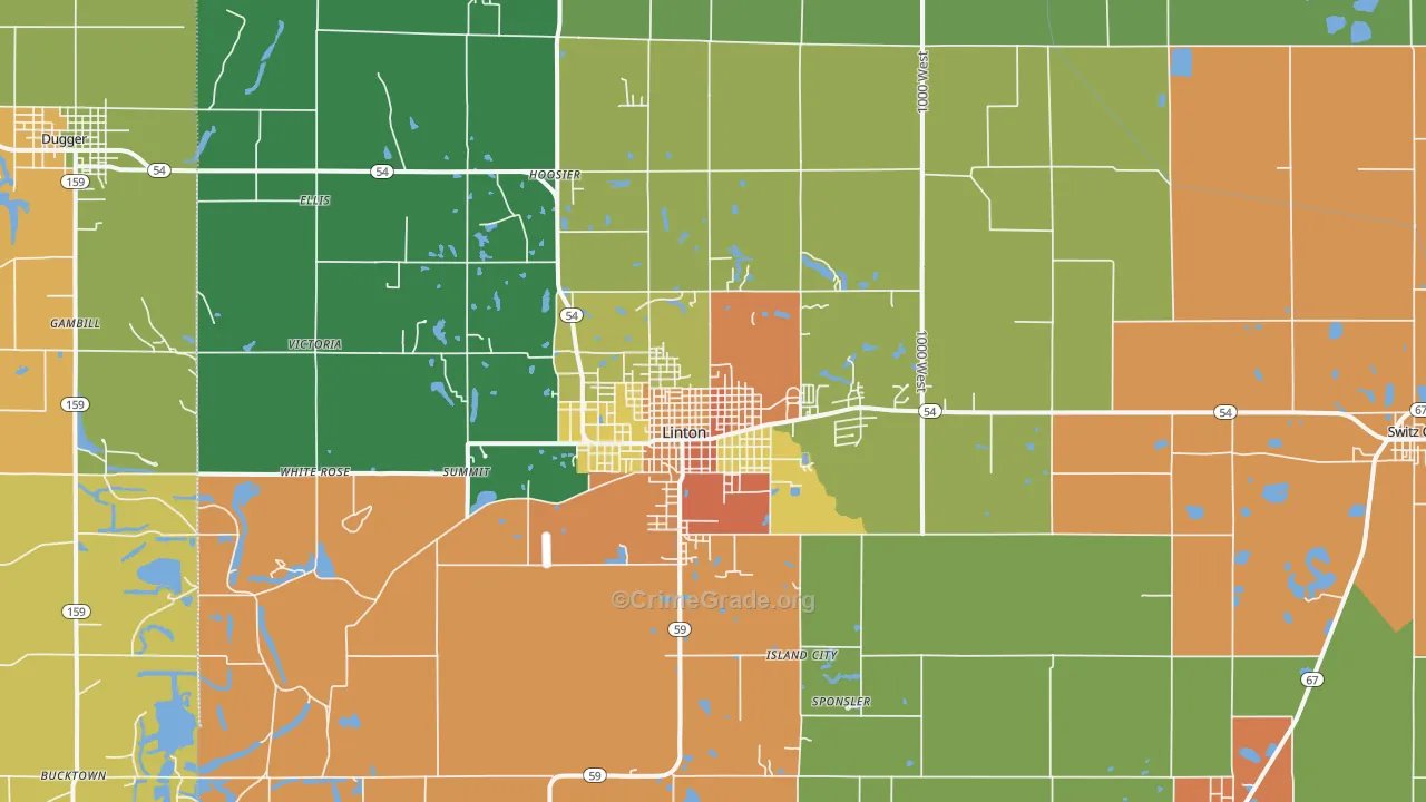 Linton, IN Map of Assault Rates